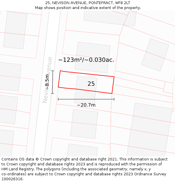 25, NEVISON AVENUE, PONTEFRACT, WF8 2LT: Plot and title map