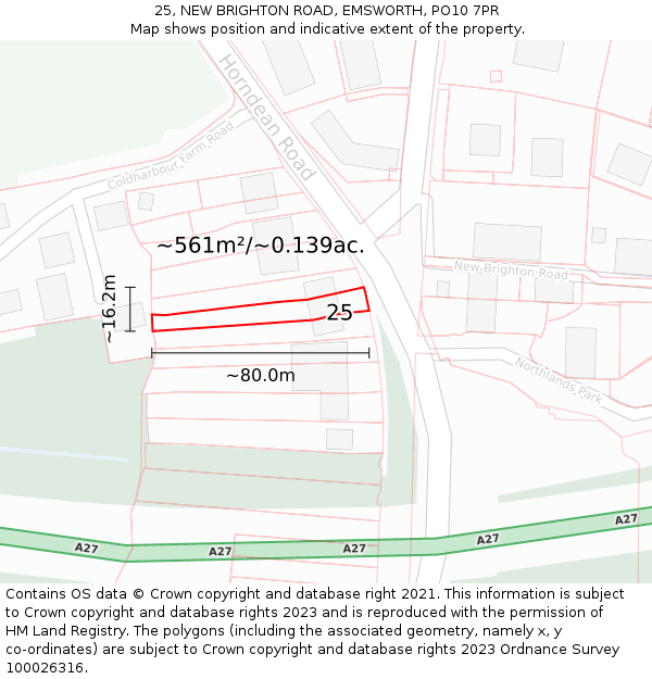 25, NEW BRIGHTON ROAD, EMSWORTH, PO10 7PR: Plot and title map