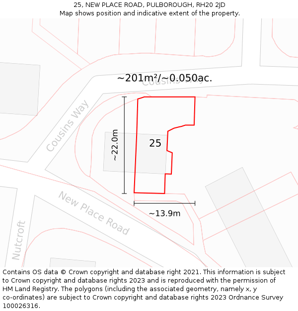 25, NEW PLACE ROAD, PULBOROUGH, RH20 2JD: Plot and title map