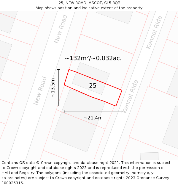 25, NEW ROAD, ASCOT, SL5 8QB: Plot and title map