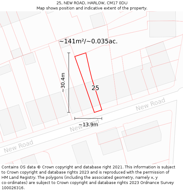 25, NEW ROAD, HARLOW, CM17 0DU: Plot and title map