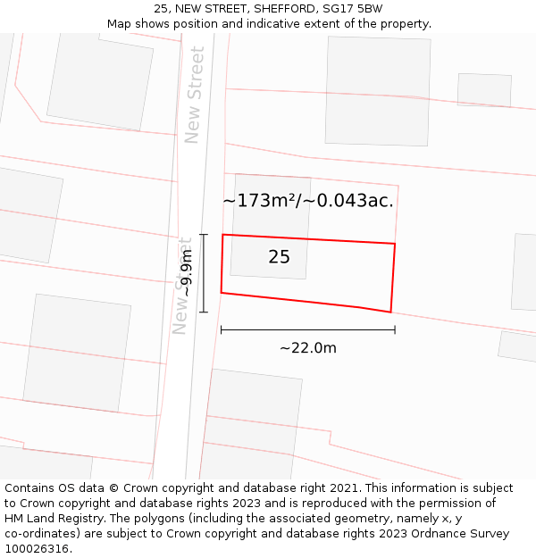 25, NEW STREET, SHEFFORD, SG17 5BW: Plot and title map