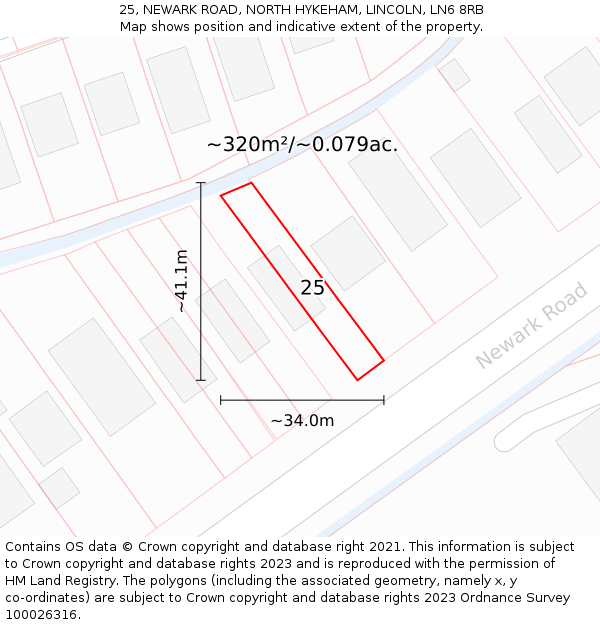 25, NEWARK ROAD, NORTH HYKEHAM, LINCOLN, LN6 8RB: Plot and title map