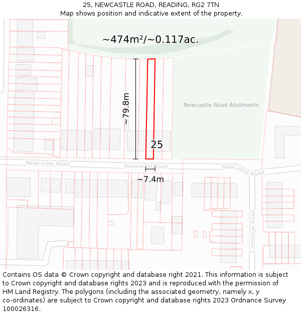 25, NEWCASTLE ROAD, READING, RG2 7TN: Plot and title map