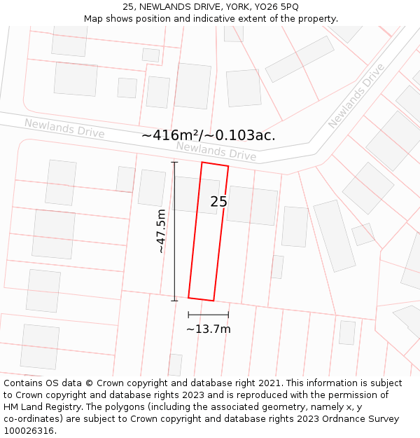 25, NEWLANDS DRIVE, YORK, YO26 5PQ: Plot and title map