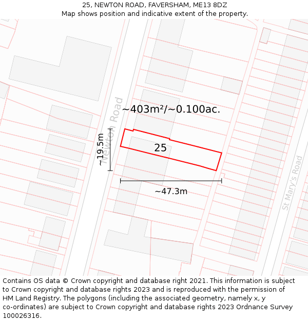 25, NEWTON ROAD, FAVERSHAM, ME13 8DZ: Plot and title map