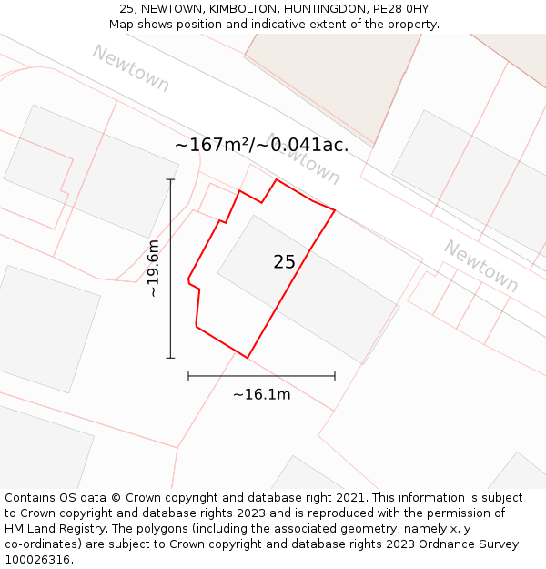 25, NEWTOWN, KIMBOLTON, HUNTINGDON, PE28 0HY: Plot and title map