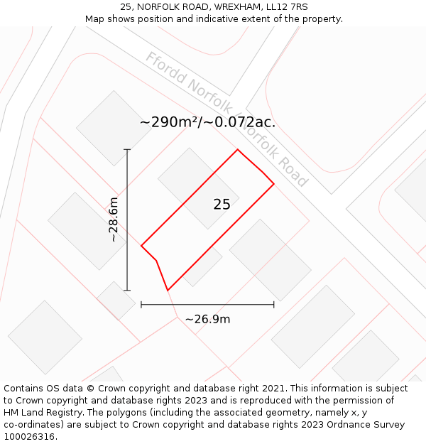 25, NORFOLK ROAD, WREXHAM, LL12 7RS: Plot and title map