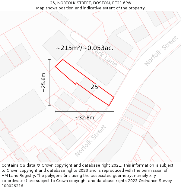 25, NORFOLK STREET, BOSTON, PE21 6PW: Plot and title map