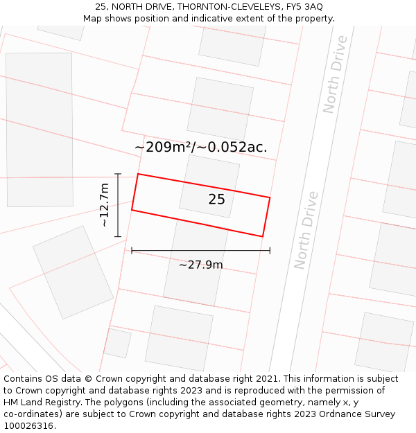 25, NORTH DRIVE, THORNTON-CLEVELEYS, FY5 3AQ: Plot and title map