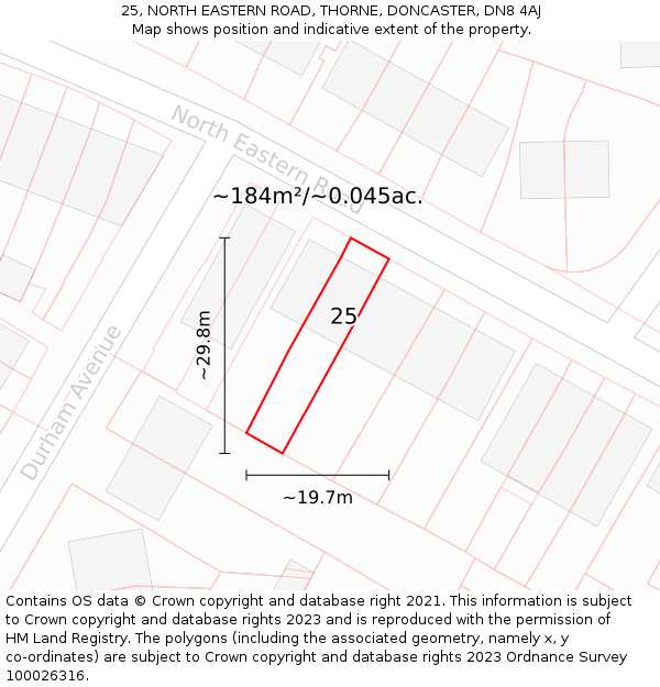 25, NORTH EASTERN ROAD, THORNE, DONCASTER, DN8 4AJ: Plot and title map