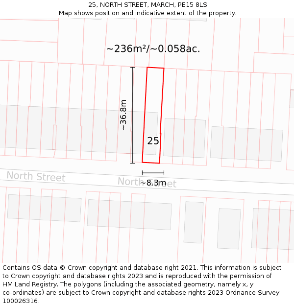 25, NORTH STREET, MARCH, PE15 8LS: Plot and title map