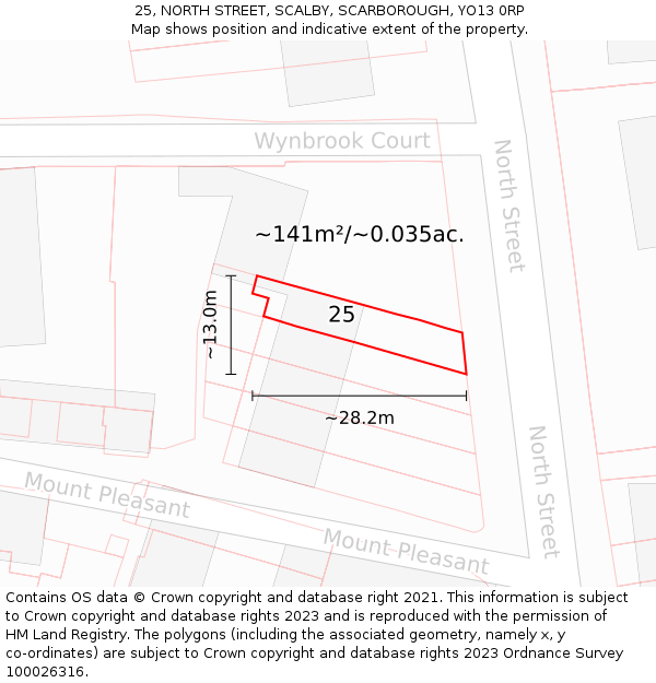 25, NORTH STREET, SCALBY, SCARBOROUGH, YO13 0RP: Plot and title map