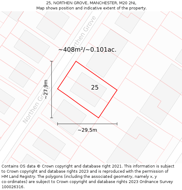 25, NORTHEN GROVE, MANCHESTER, M20 2NL: Plot and title map