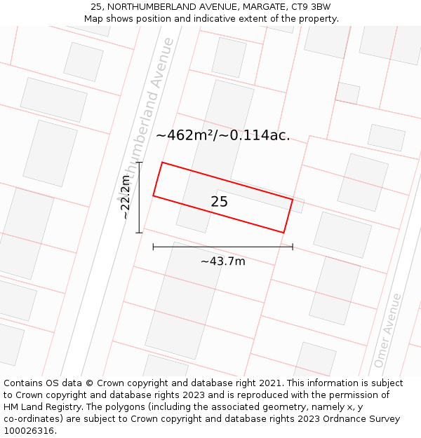 25, NORTHUMBERLAND AVENUE, MARGATE, CT9 3BW: Plot and title map