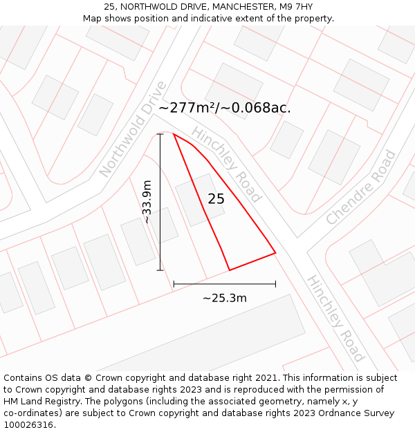 25, NORTHWOLD DRIVE, MANCHESTER, M9 7HY: Plot and title map