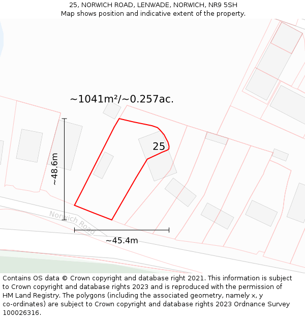 25, NORWICH ROAD, LENWADE, NORWICH, NR9 5SH: Plot and title map