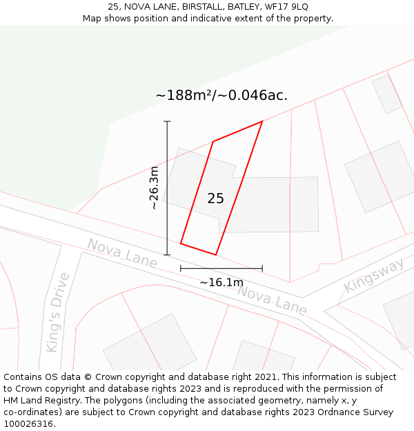 25, NOVA LANE, BIRSTALL, BATLEY, WF17 9LQ: Plot and title map