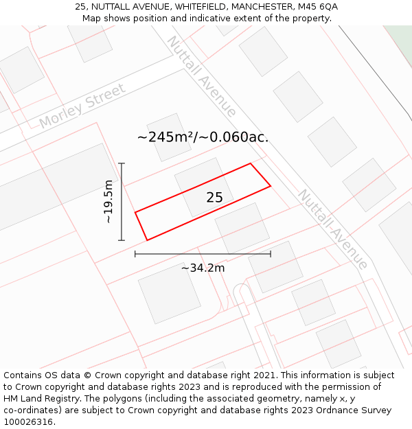 25, NUTTALL AVENUE, WHITEFIELD, MANCHESTER, M45 6QA: Plot and title map