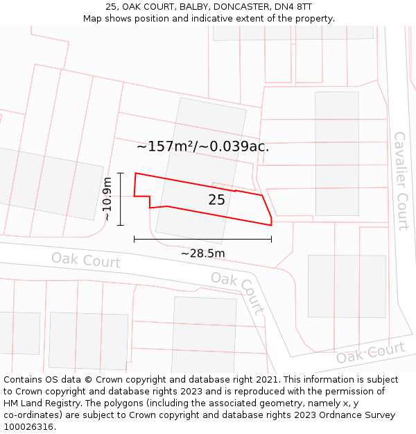 25, OAK COURT, BALBY, DONCASTER, DN4 8TT: Plot and title map