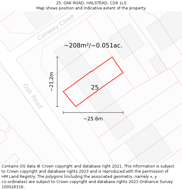 25, OAK ROAD, HALSTEAD, CO9 1LS: Plot and title map