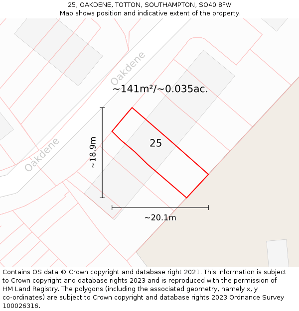 25, OAKDENE, TOTTON, SOUTHAMPTON, SO40 8FW: Plot and title map