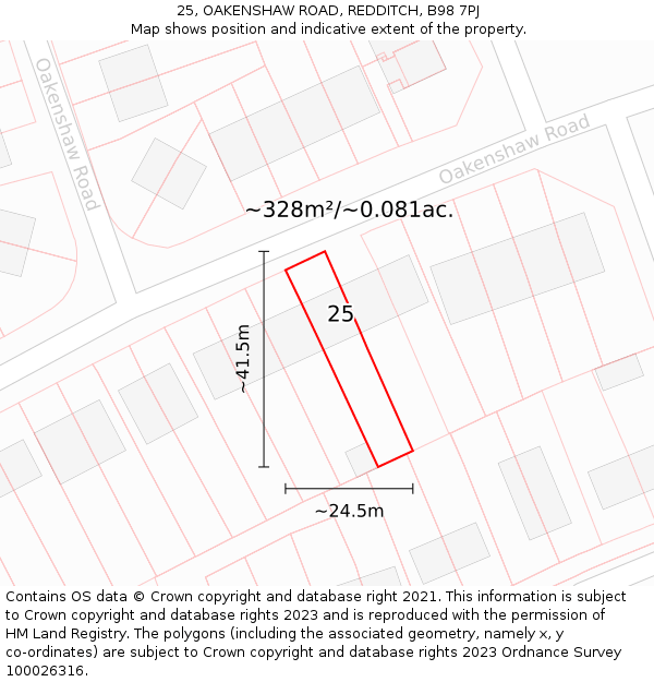 25, OAKENSHAW ROAD, REDDITCH, B98 7PJ: Plot and title map