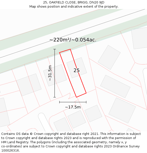 25, OAKFIELD CLOSE, BRIGG, DN20 9JD: Plot and title map