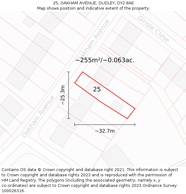 25, OAKHAM AVENUE, DUDLEY, DY2 8AE: Plot and title map