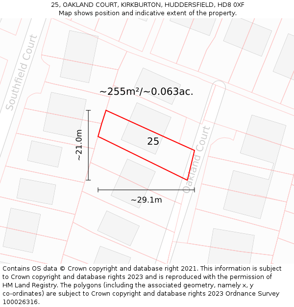 25, OAKLAND COURT, KIRKBURTON, HUDDERSFIELD, HD8 0XF: Plot and title map