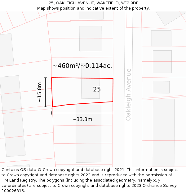 25, OAKLEIGH AVENUE, WAKEFIELD, WF2 9DF: Plot and title map