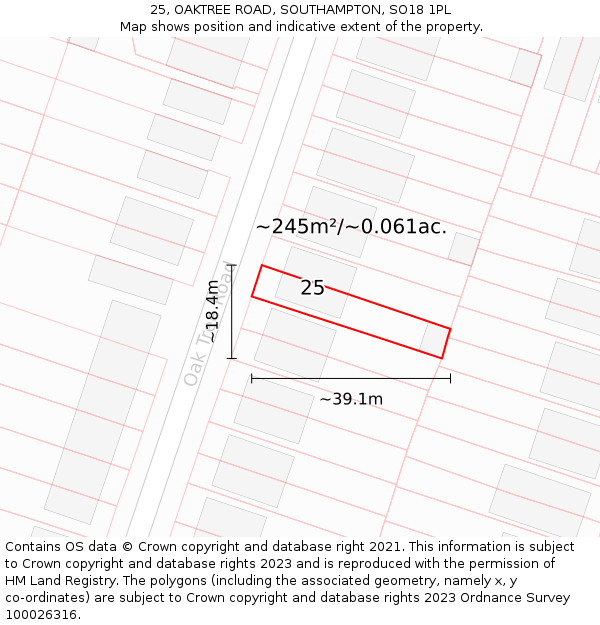 25, OAKTREE ROAD, SOUTHAMPTON, SO18 1PL: Plot and title map