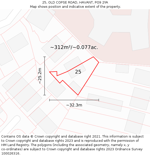 25, OLD COPSE ROAD, HAVANT, PO9 2YA: Plot and title map