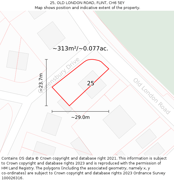 25, OLD LONDON ROAD, FLINT, CH6 5EY: Plot and title map