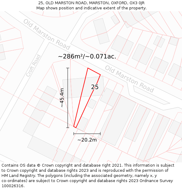 25, OLD MARSTON ROAD, MARSTON, OXFORD, OX3 0JR: Plot and title map