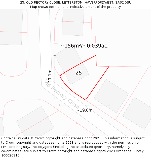 25, OLD RECTORY CLOSE, LETTERSTON, HAVERFORDWEST, SA62 5SU: Plot and title map