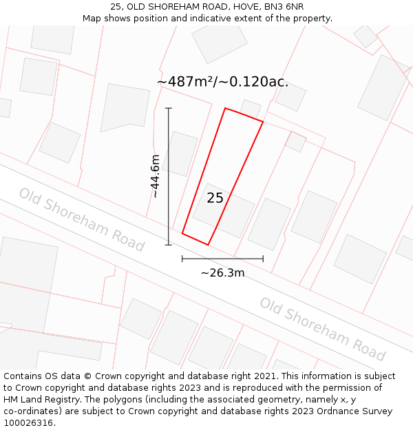 25, OLD SHOREHAM ROAD, HOVE, BN3 6NR: Plot and title map