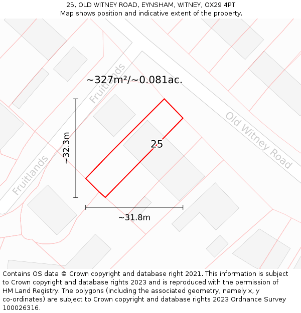 25, OLD WITNEY ROAD, EYNSHAM, WITNEY, OX29 4PT: Plot and title map