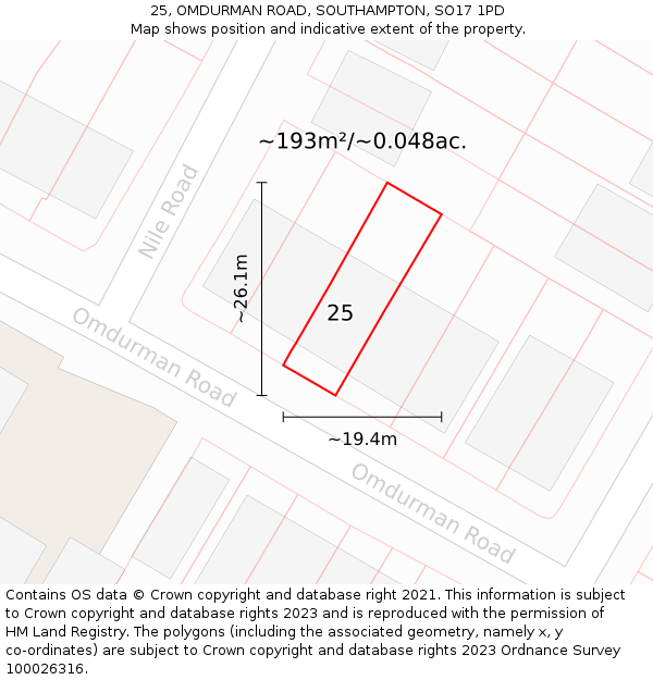 25, OMDURMAN ROAD, SOUTHAMPTON, SO17 1PD: Plot and title map