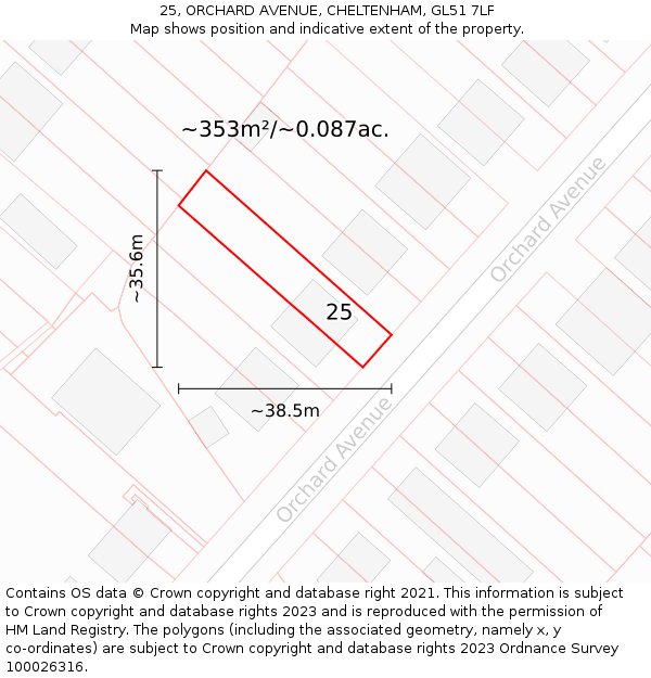 25, ORCHARD AVENUE, CHELTENHAM, GL51 7LF: Plot and title map