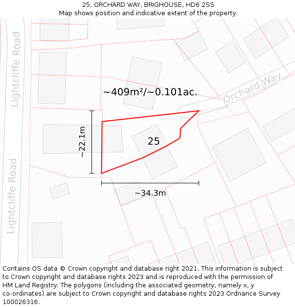 25, ORCHARD WAY, BRIGHOUSE, HD6 2SS: Plot and title map