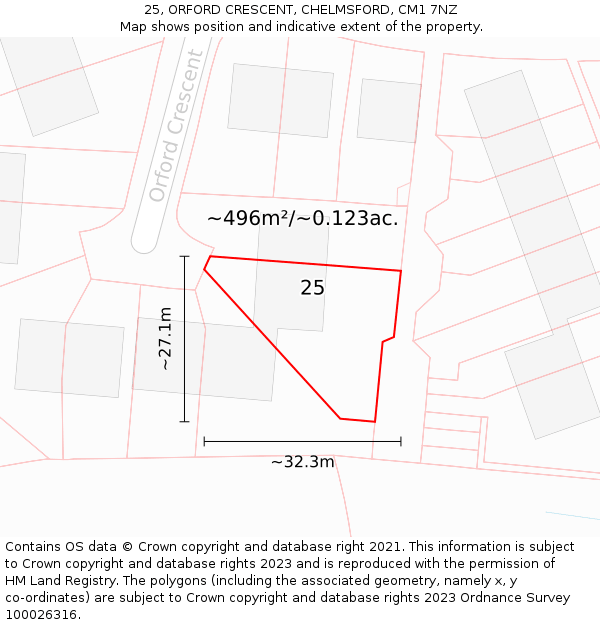 25, ORFORD CRESCENT, CHELMSFORD, CM1 7NZ: Plot and title map