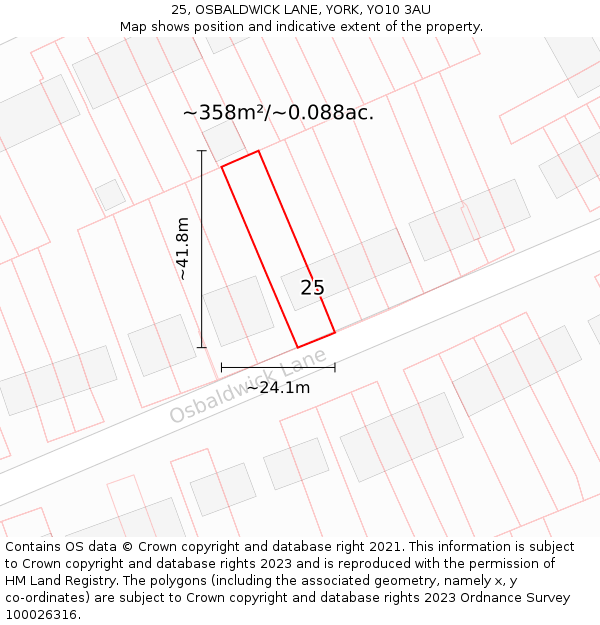 25, OSBALDWICK LANE, YORK, YO10 3AU: Plot and title map