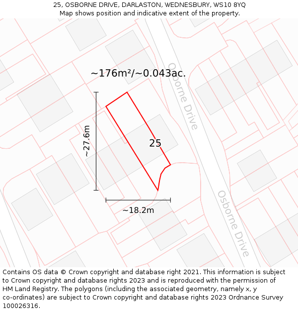 25, OSBORNE DRIVE, DARLASTON, WEDNESBURY, WS10 8YQ: Plot and title map