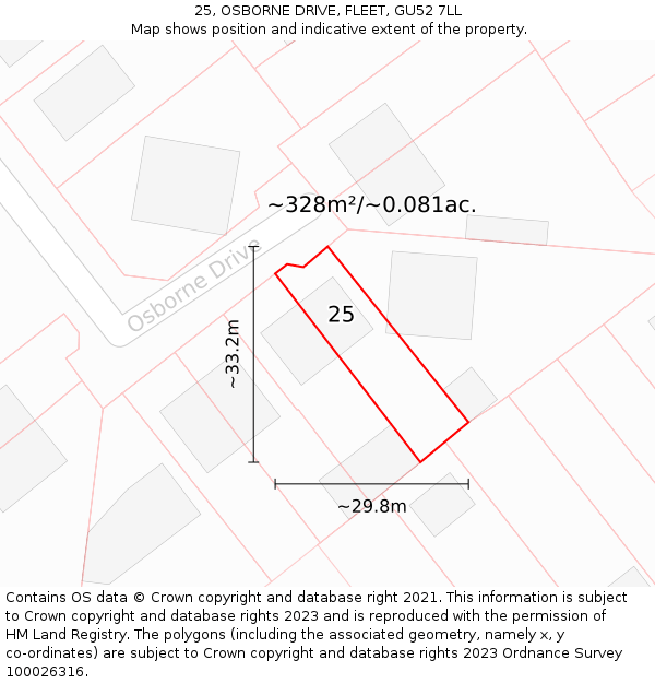 25, OSBORNE DRIVE, FLEET, GU52 7LL: Plot and title map