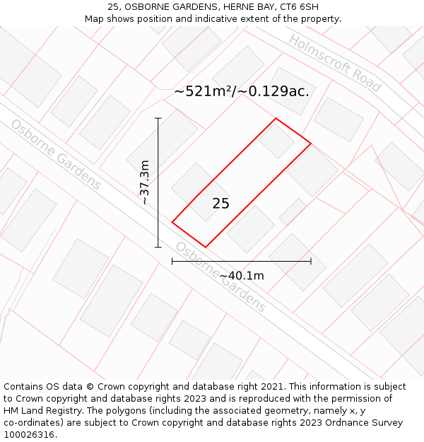 25, OSBORNE GARDENS, HERNE BAY, CT6 6SH: Plot and title map