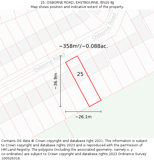 25, OSBORNE ROAD, EASTBOURNE, BN20 8JJ: Plot and title map