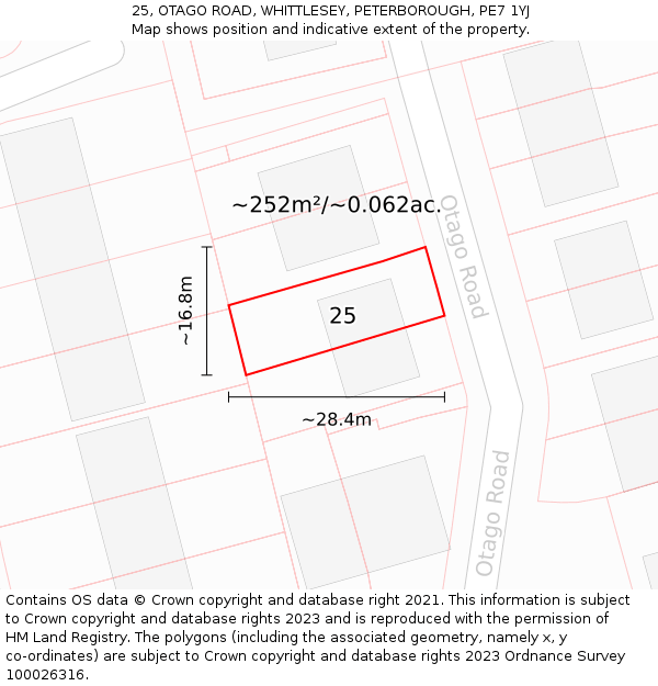 25, OTAGO ROAD, WHITTLESEY, PETERBOROUGH, PE7 1YJ: Plot and title map