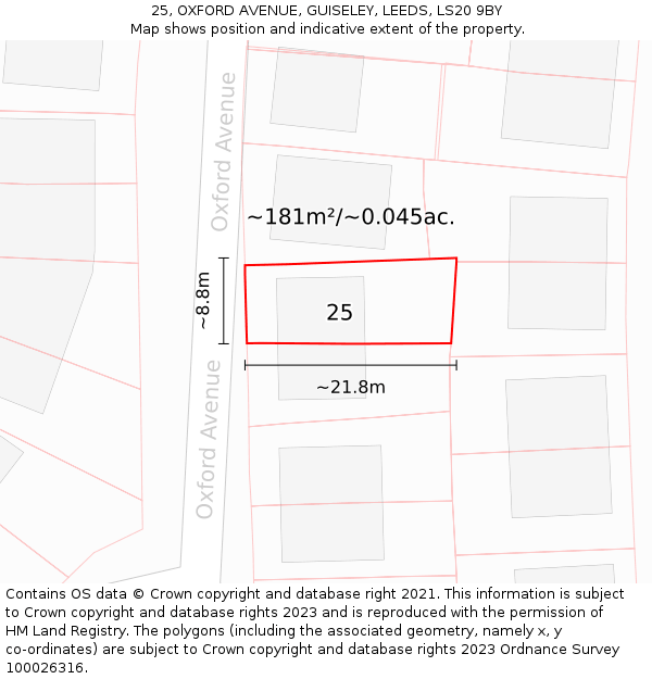 25, OXFORD AVENUE, GUISELEY, LEEDS, LS20 9BY: Plot and title map