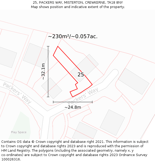 25, PACKERS WAY, MISTERTON, CREWKERNE, TA18 8NY: Plot and title map